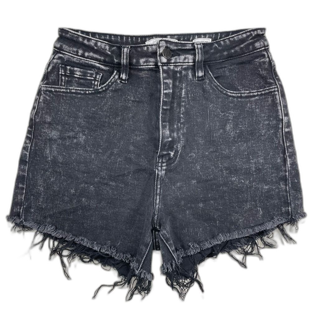 Ultra High Rise stretchy jean Shorts KanCan W/26 Black Acid Wash - Picture 2 of 7